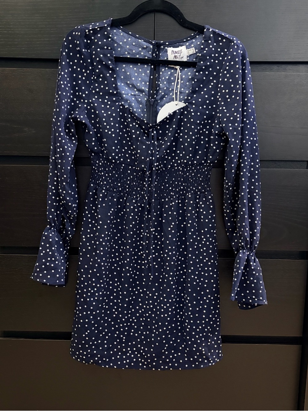 Princess Polly Navy Polka Dot Long Sleeve Smocked Dress - item 6